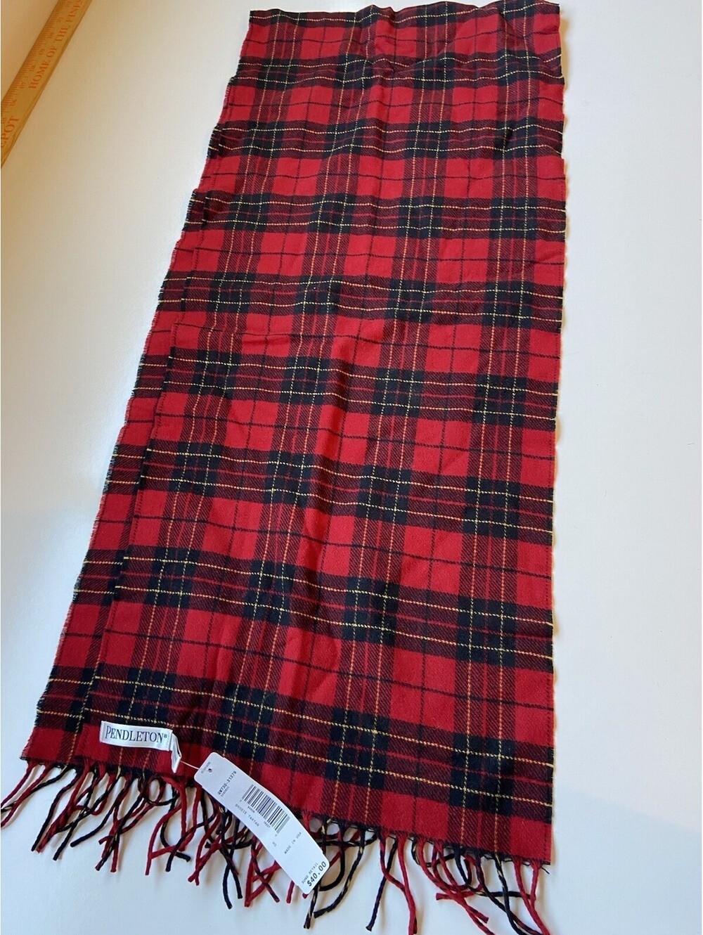 PENDLETON Vintage USA Made Red Plaid Brodie Tartan Wool Scarf NEW
